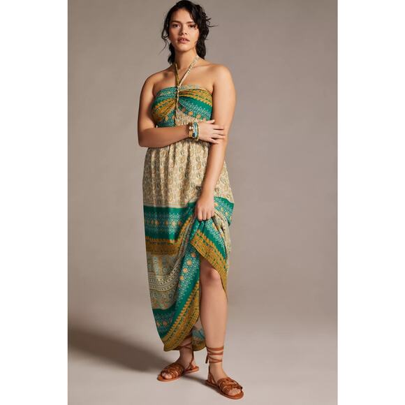 New Anthropologie TINY Twist Halter Maxi Dress $198 MEDIUM Green - Picture 1 of 5
